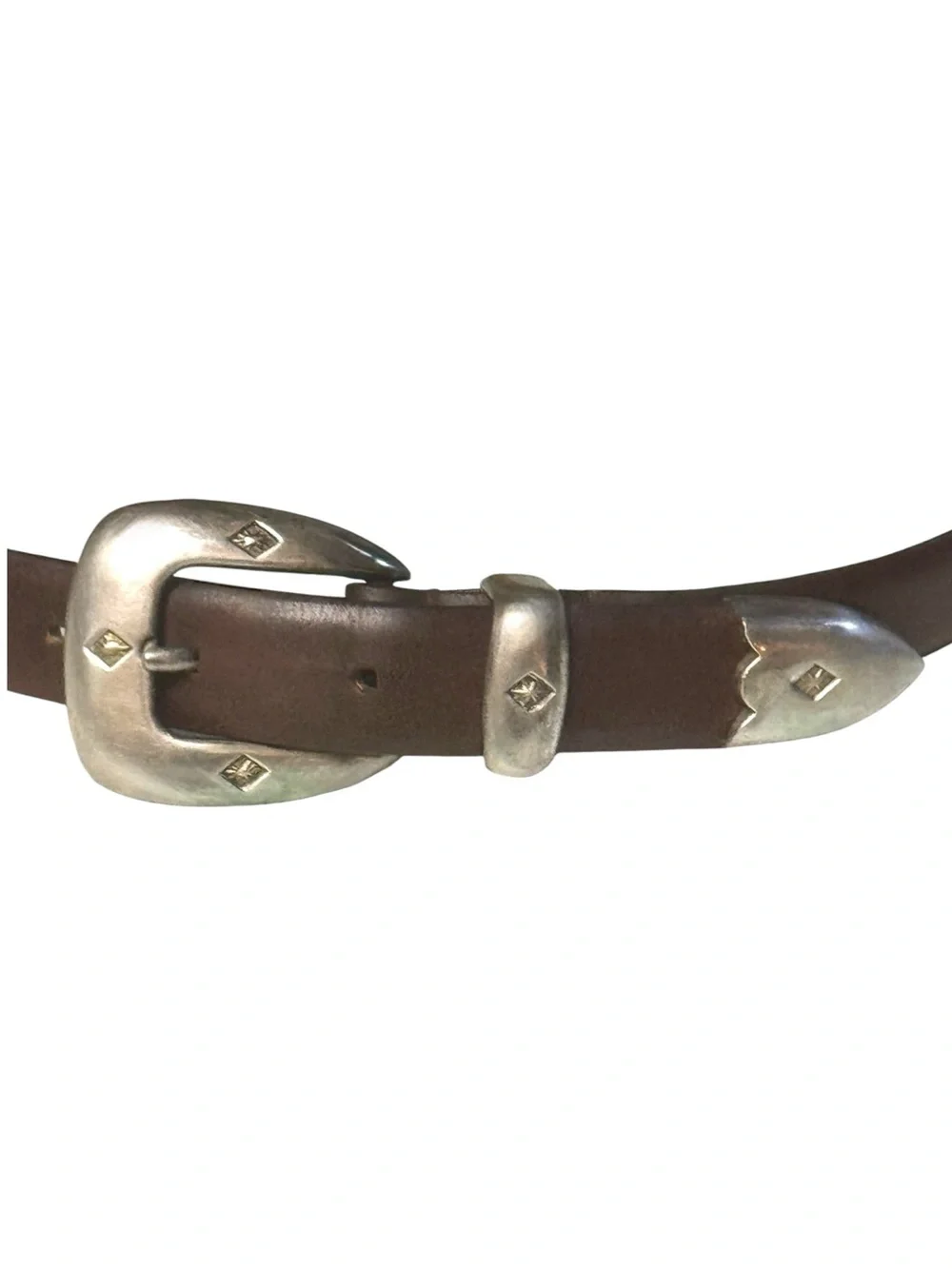 Chico’s 1996 Dark Brown Leather Engraved Silver Starburst Motif Western Belt S